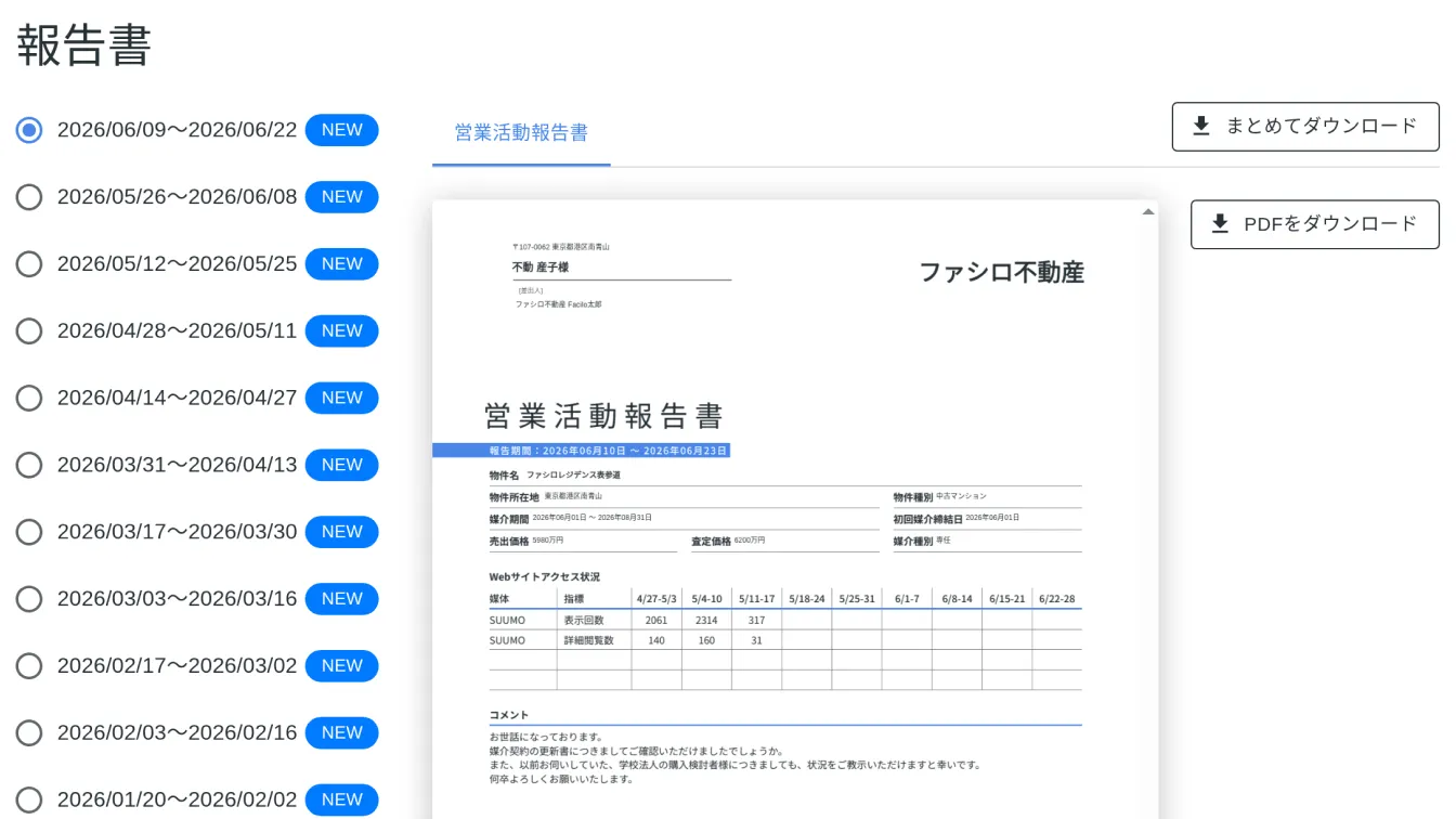 あらゆるデータをAIが集計し、自動で作成された営業活動報告書の画面