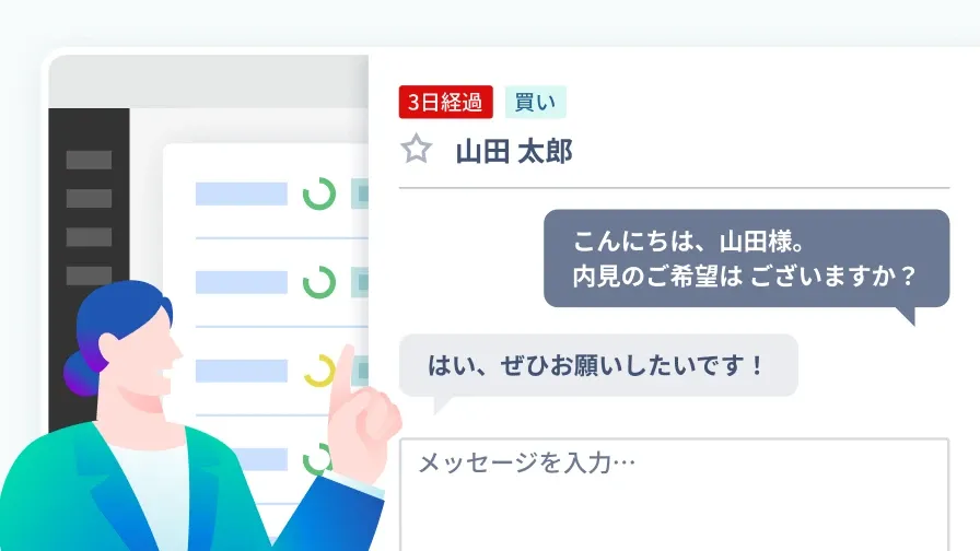 LINE・SMS・メールが1つの画面で完結しているイメージです。