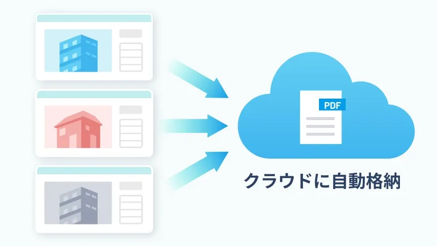 取得した調査書類がクラウドに自動格納されているイメージ。